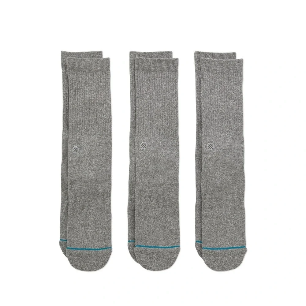 Stance Icon 3 Pair Unisex Medium Mens 6-8.5 Womens 8-10.5 Casual Crew Socks Gray